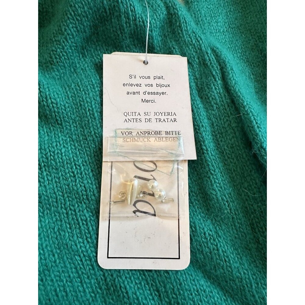 NEW Vtg Santoria Green Beaded Pearls Angora Beaded Sweater Sz Large SOFT - Picture 8 of 9